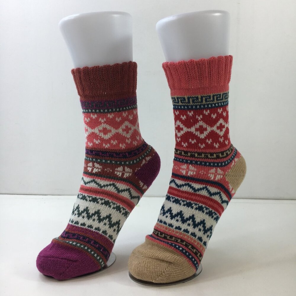 Your Missing Sock Womens Nordic Pattern Knit Socks 2 Pack Ribbed Cuff Pink Brown